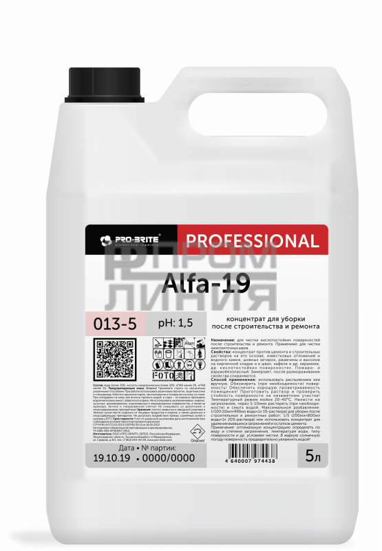 (Альфа-19) Alfa-19 Средство для уборки после ремонта 5л